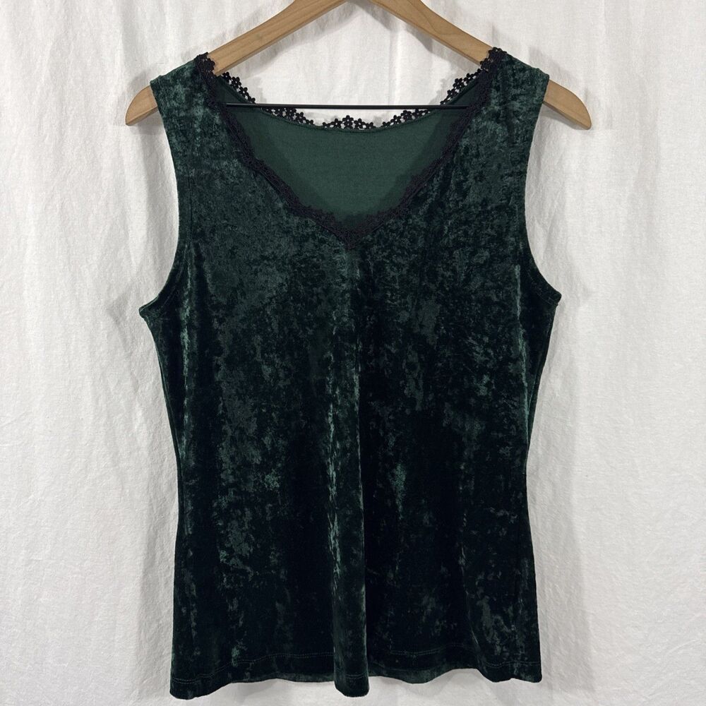 Worn Out Lingerie Green Crushed Velvet Whimsy Dark Romantic Tank Womens Sz M Y2K